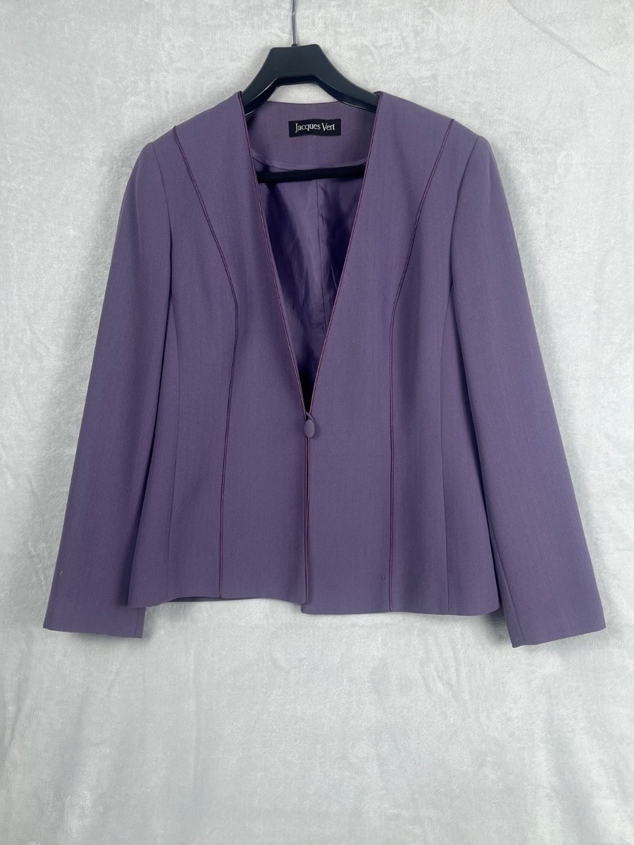 Jacques Vert Purple Collarless Blazer Jacket UK 12 EU 38 Wedding Guest Mother Of The Bride Formal