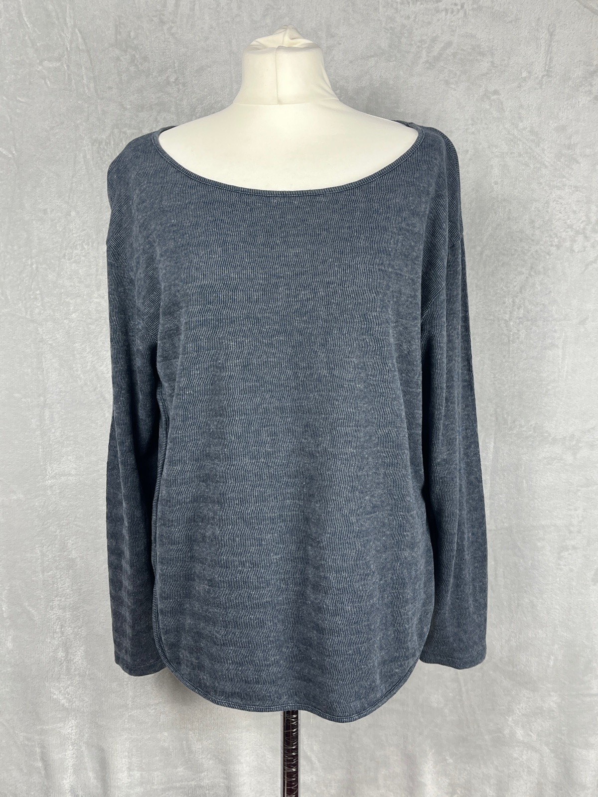 Poetry UK Size 14 Blue Grey Long Sleeve Top Hemp Cotton Chevron Knit Scoop Neck