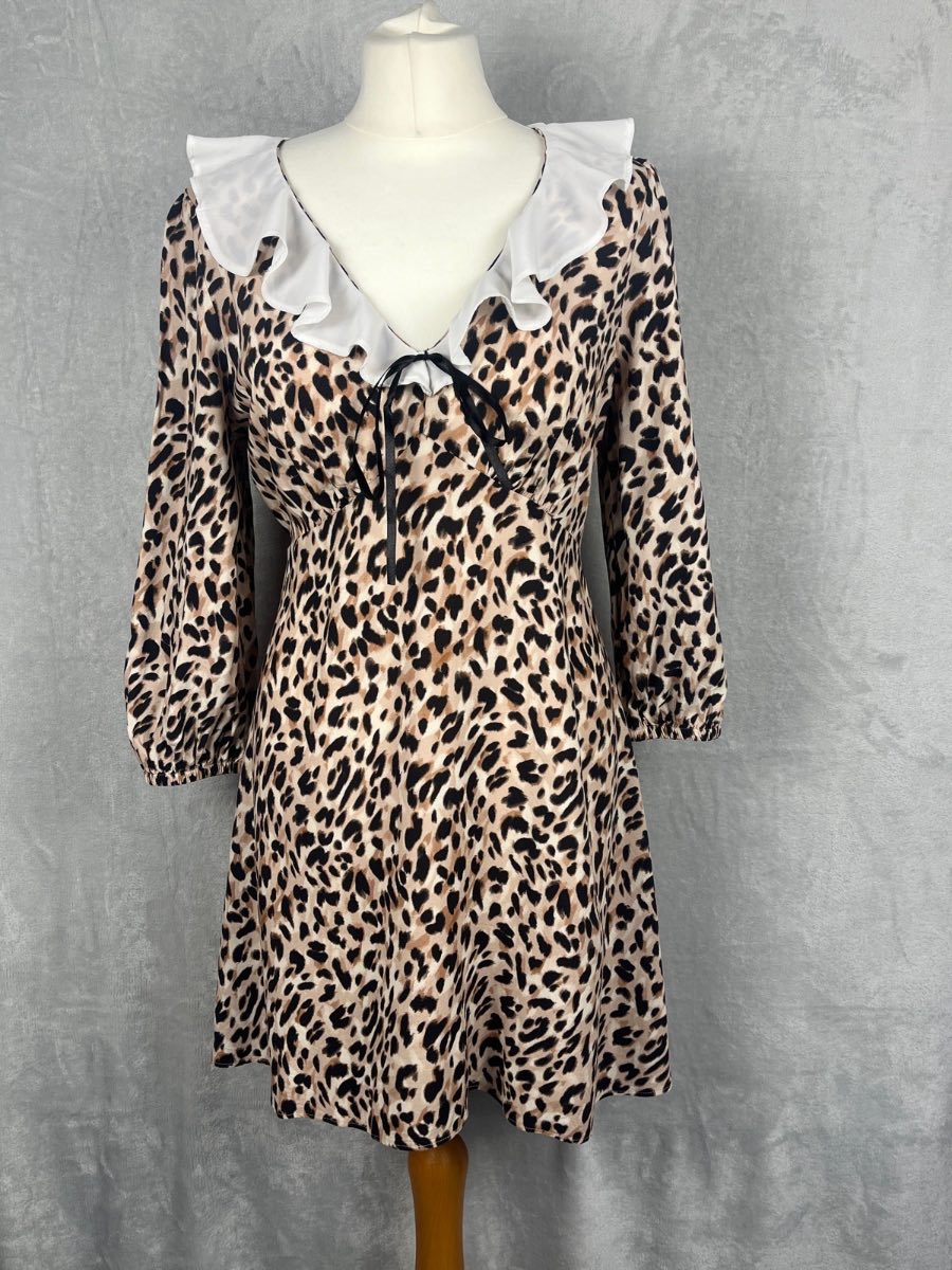 New Look Size 14 Leopard Print Dress Long Sleeve Mini