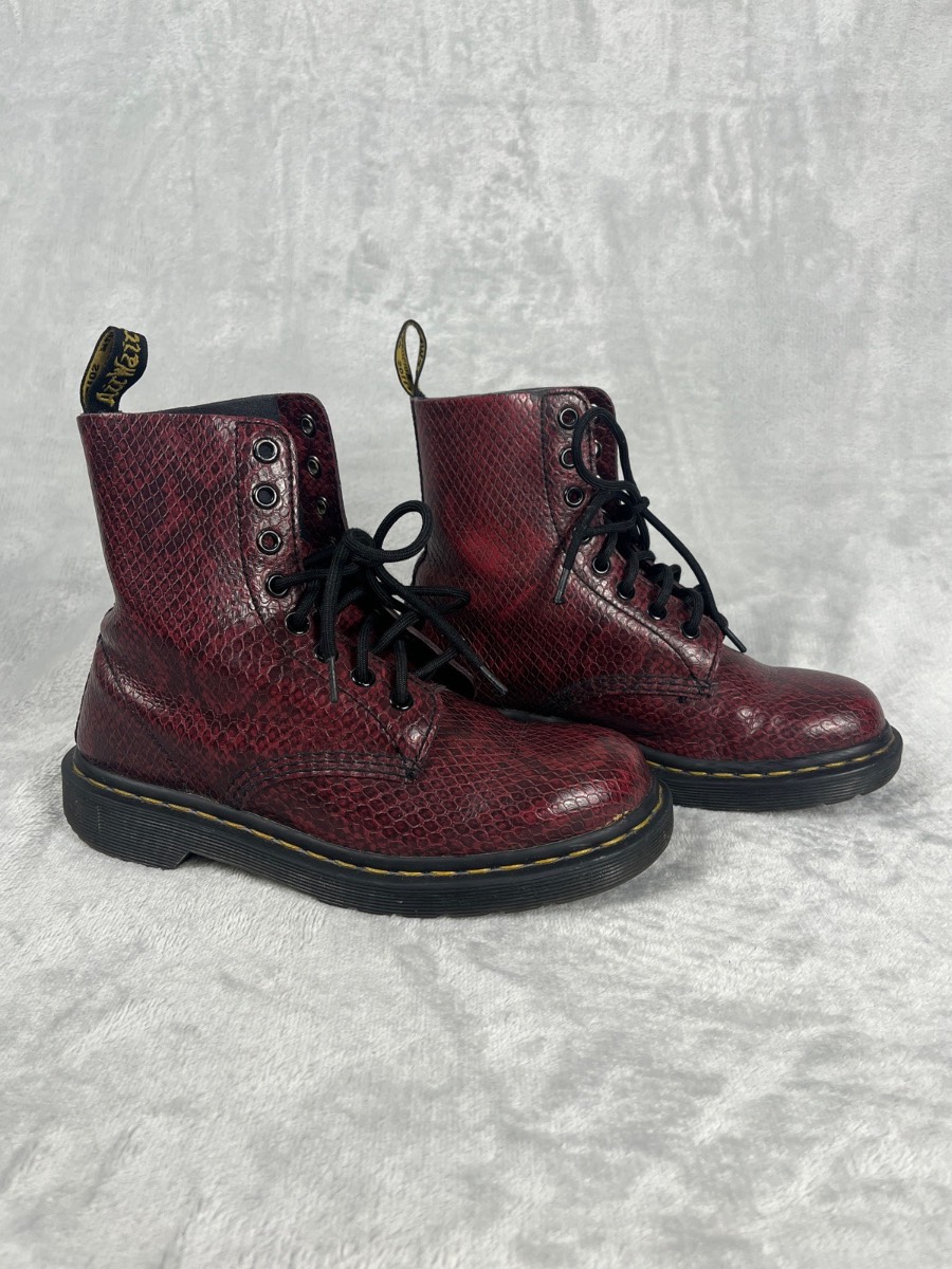 Dr Martens UK 5 1460 Pascal Boots Red Burgundy Snakeskin Embossed Leather 8 Eye