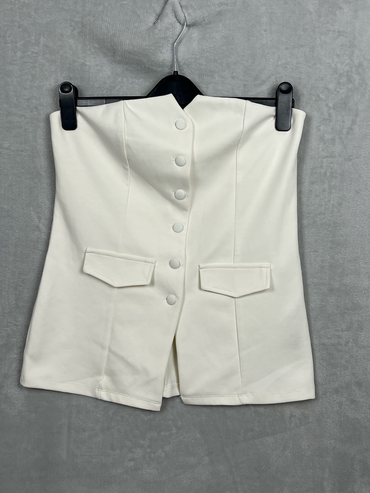 Primark Size Medium Cream Strapless Waistcoat Top Corset Tube Top Button Up Tailored Bustier