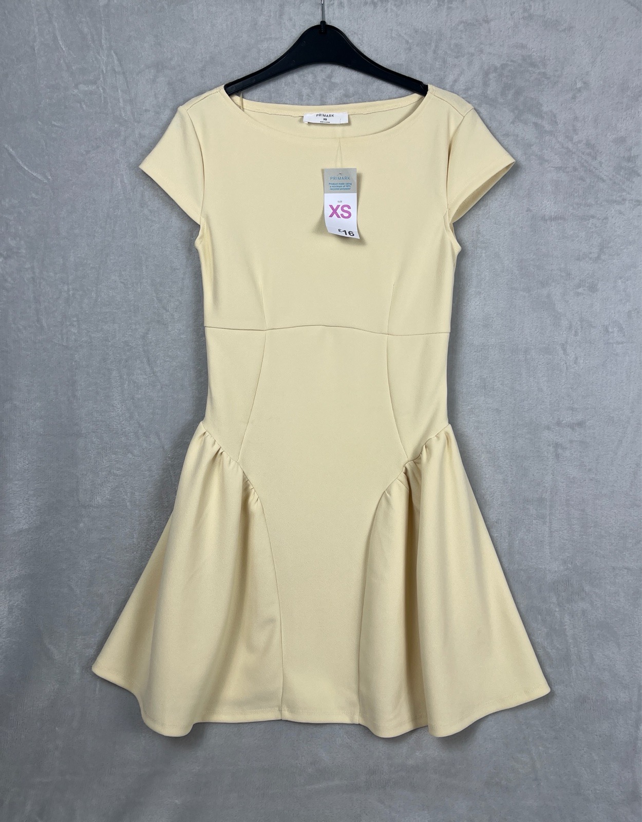 NWT Primark Sz XS / UK 6-8 Lemon Yellow Drop Waist Fit & Flare Mini Dress Teen