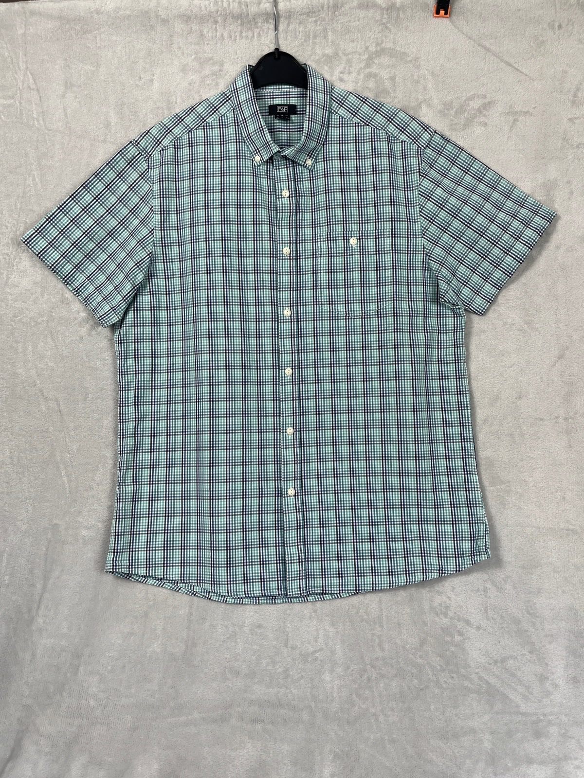F&F Mens Size Large Short Sleeve Check Shirt Summer Autumn Smart Casual Office