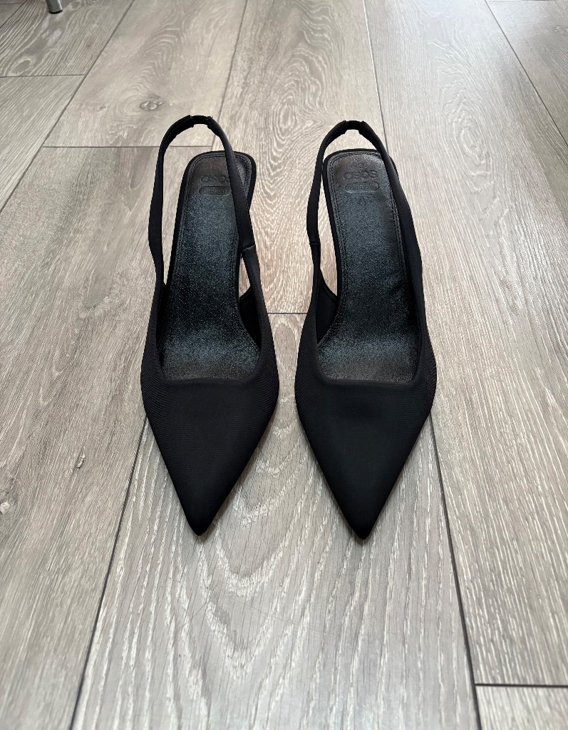 ASOS Design Wide Fit Spicy slingback stiletto mid shoes - Size:UK 8 Wide / EU 41 Wide / BLACK