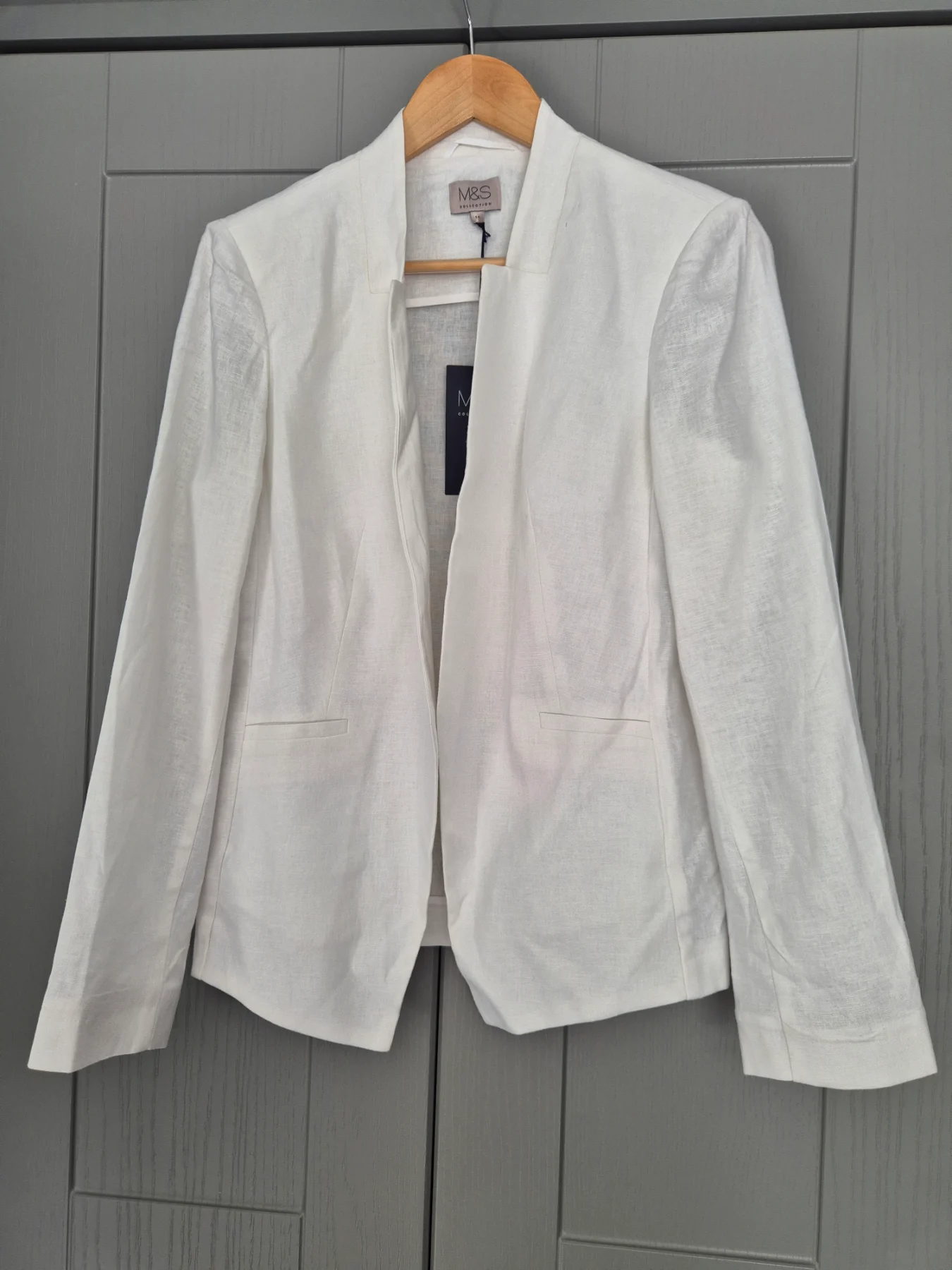 Marks And Spencer Collection White Linen Rich Open Front Blazer UK Size 14