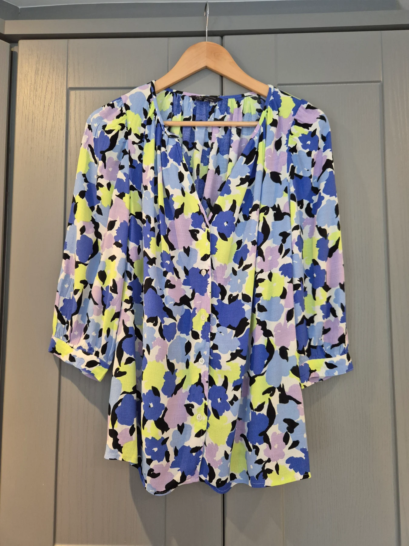M&S Collection Lilac, Blue, Green Three Quarter Sleeve Button Through Blouse Size 12R
