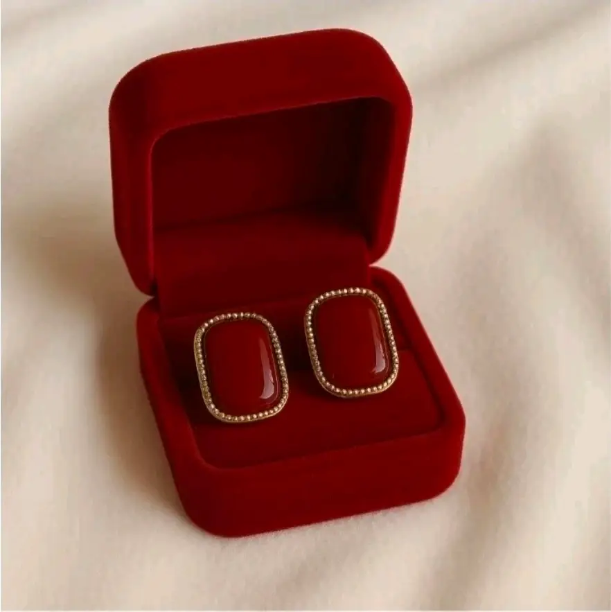 Vintage French Style Geometric Rectangle Glazed Stud Earrings.