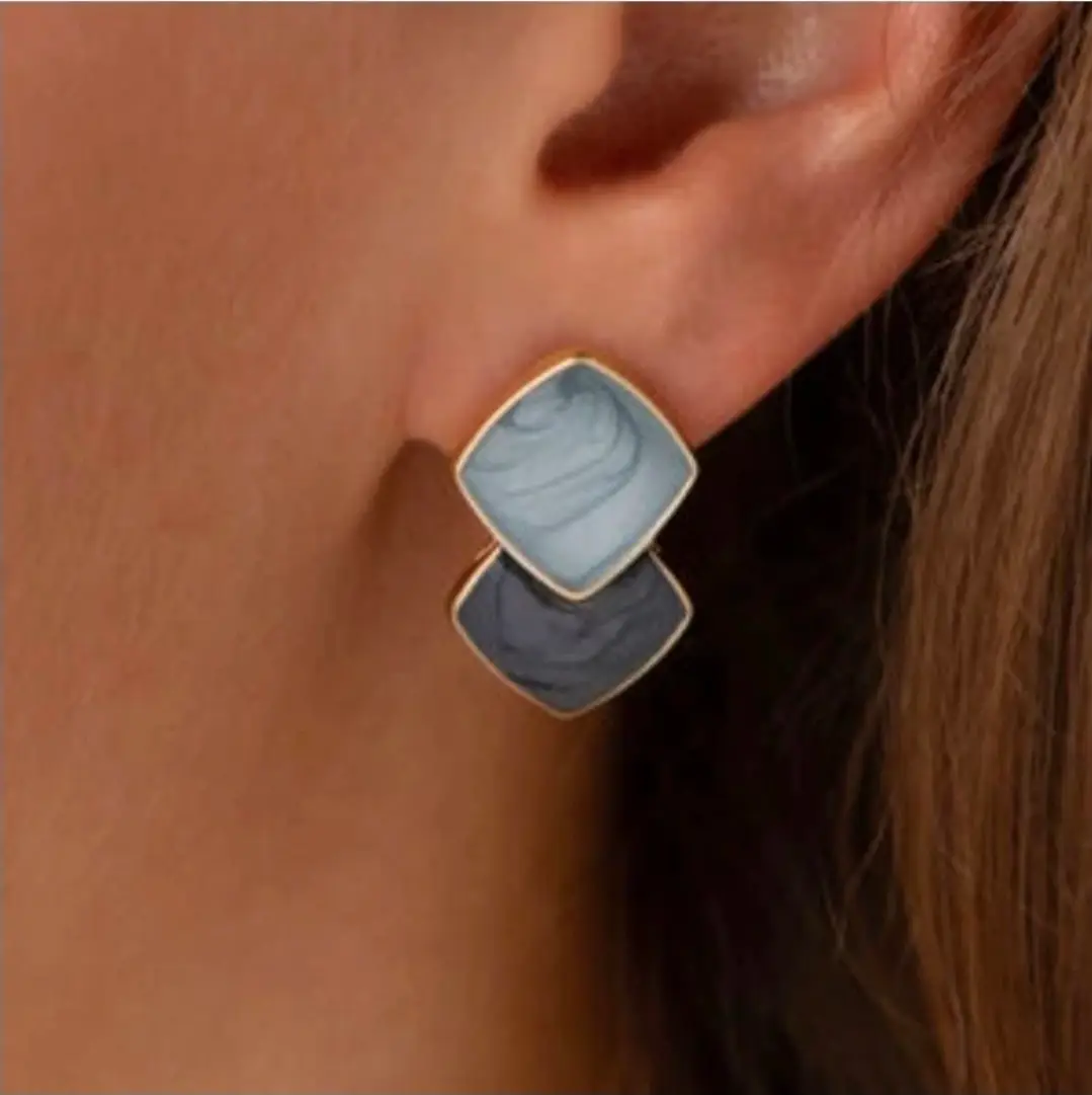 Navy and Light Blue Square studs Earrings.