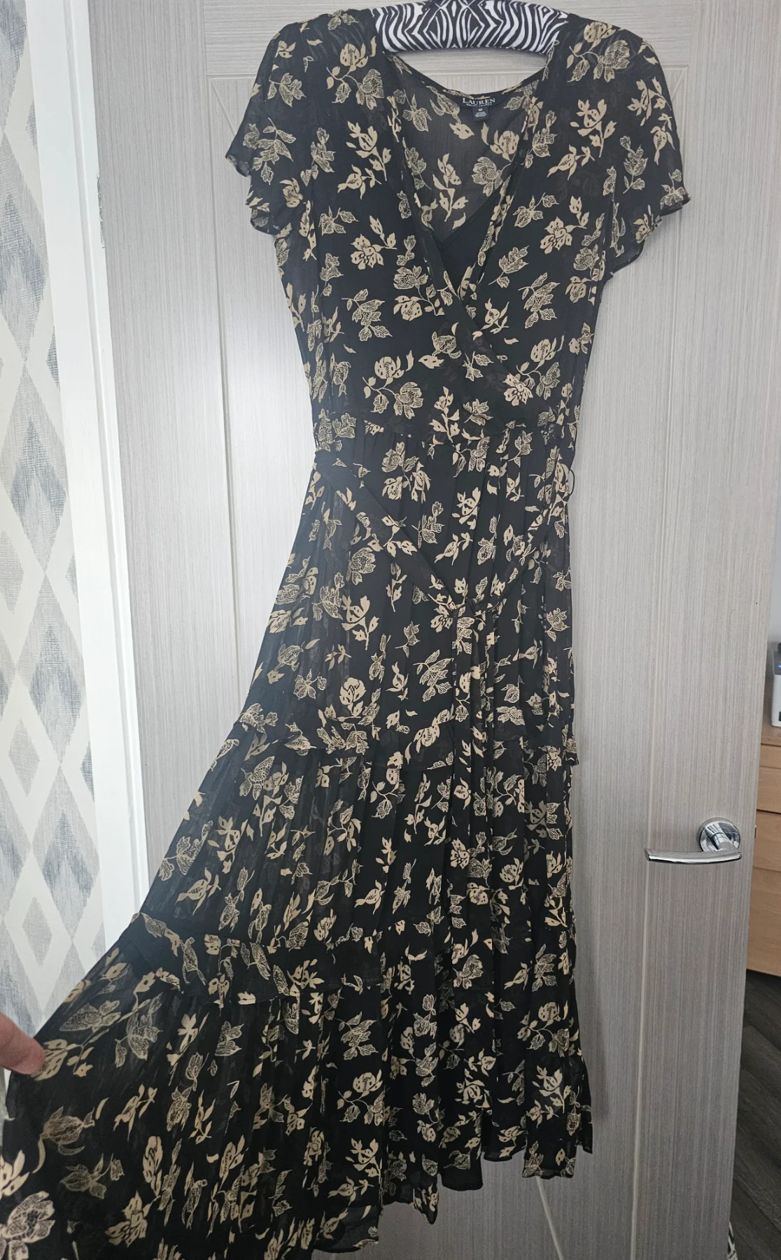 NWOT Lauren Ralph Lauren Floral Tiered Crinkle Georgette Midi Dress - Size 12