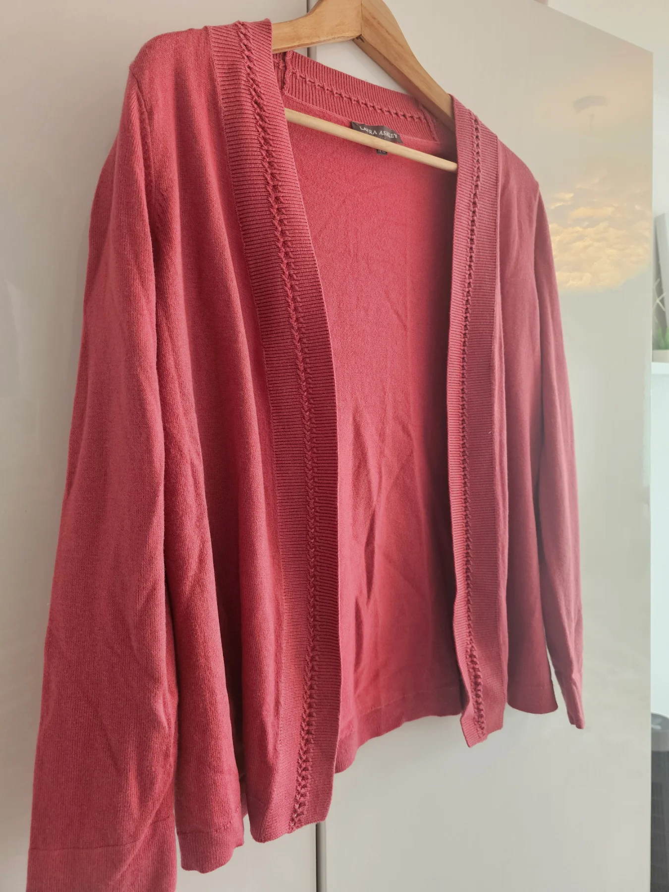 Laura Ashley Dusty Rose Pink Pointelle Ladder Trim Open Front Cardigan - Size 12