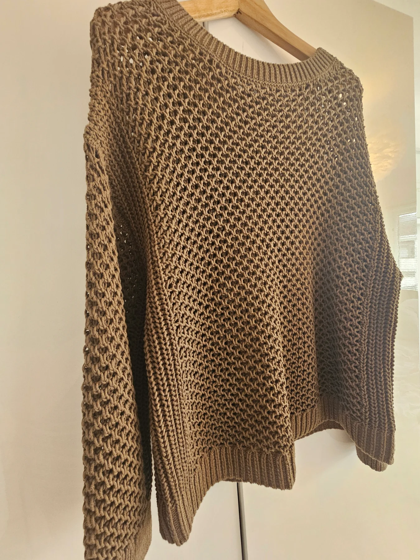 Rita Ora x Primark Khaki Green Chunky Open Mesh Crochet Knit Jumper - Size L (UK 14-16)