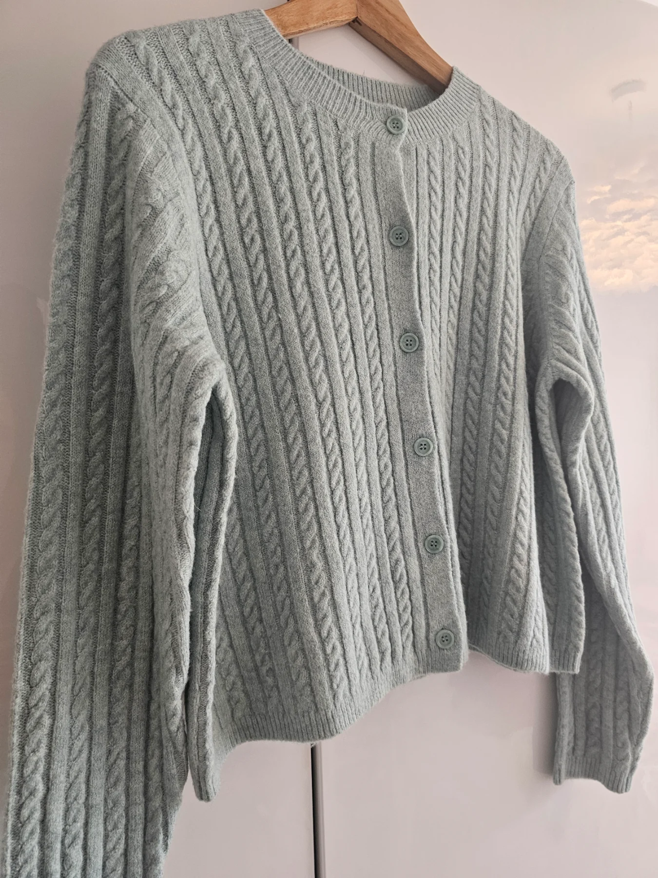 George Sage Mint Green Cable Knit Button Front Crewneck Cardigan - Size XS (UK 4-6)