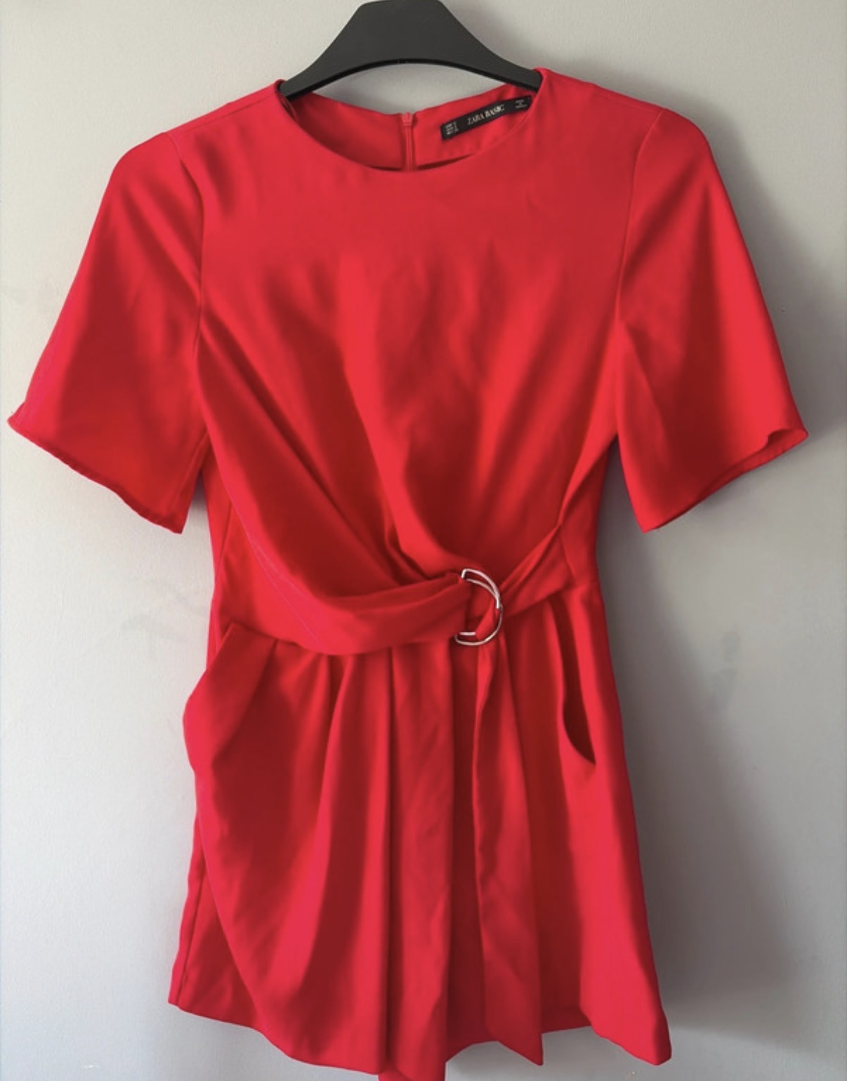 Zara Basic Size Small Red playsuit with belt detailing