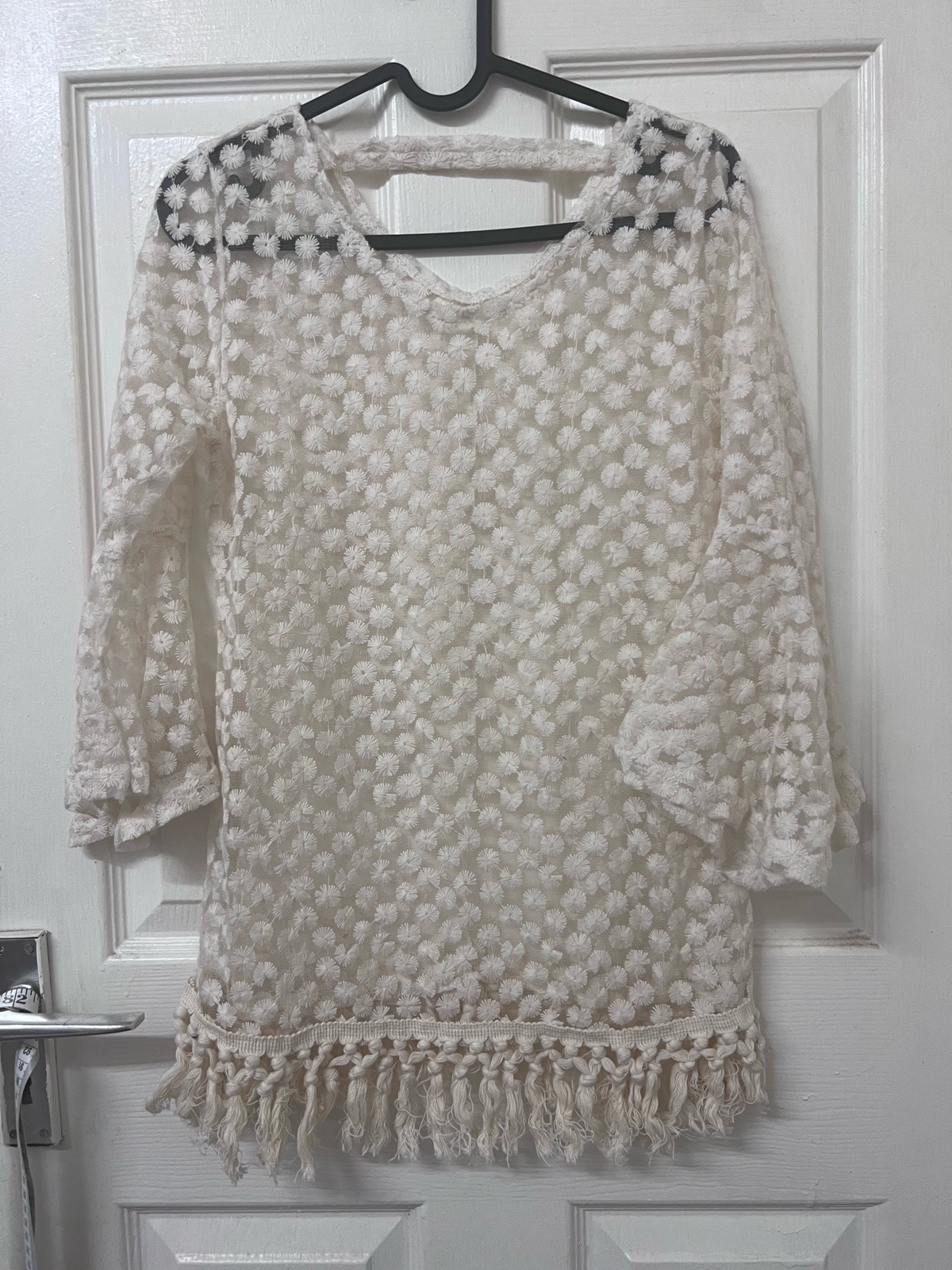 Cream lace top with new design sleeves bikni over top