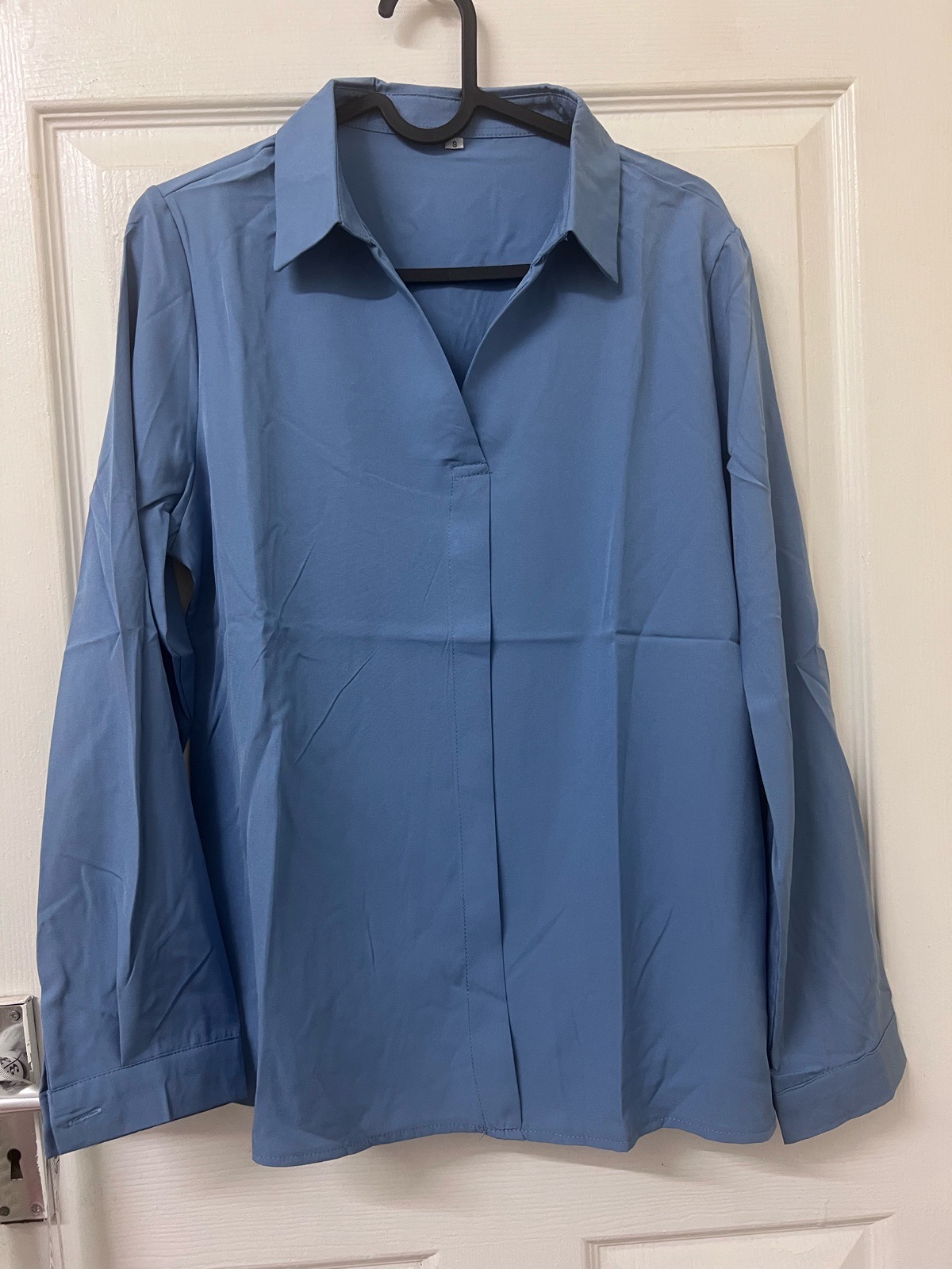 Blue blouse top shiny weaving full sleeves