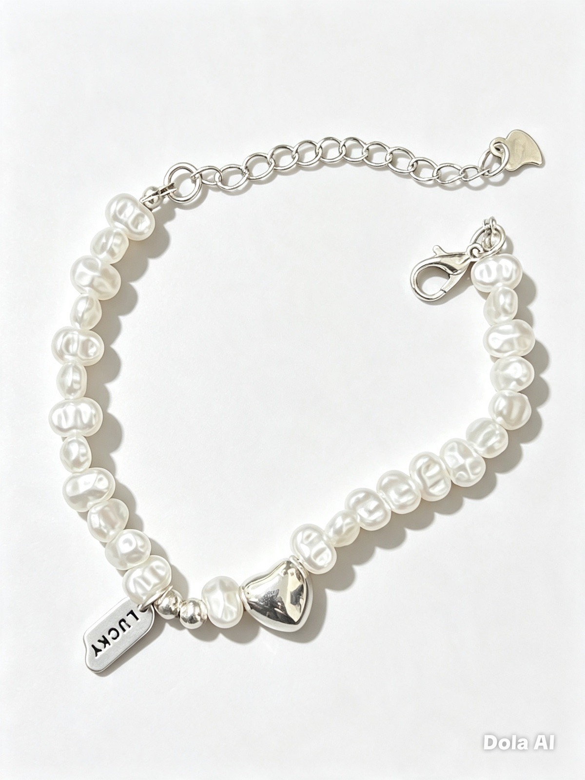 Pearl heart charm bracelet