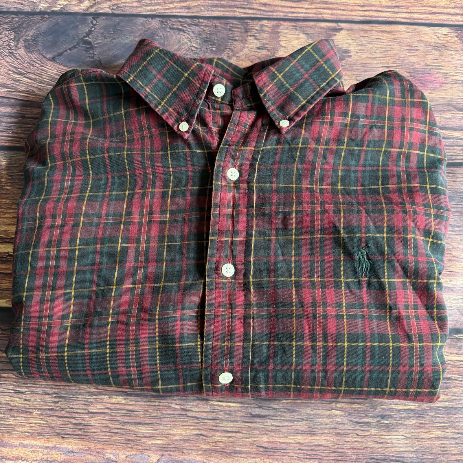 Ralph Lauren Burgundy Red Plaid Long-Sleeve Shirt Men’s Size Large Relaxed Fit
