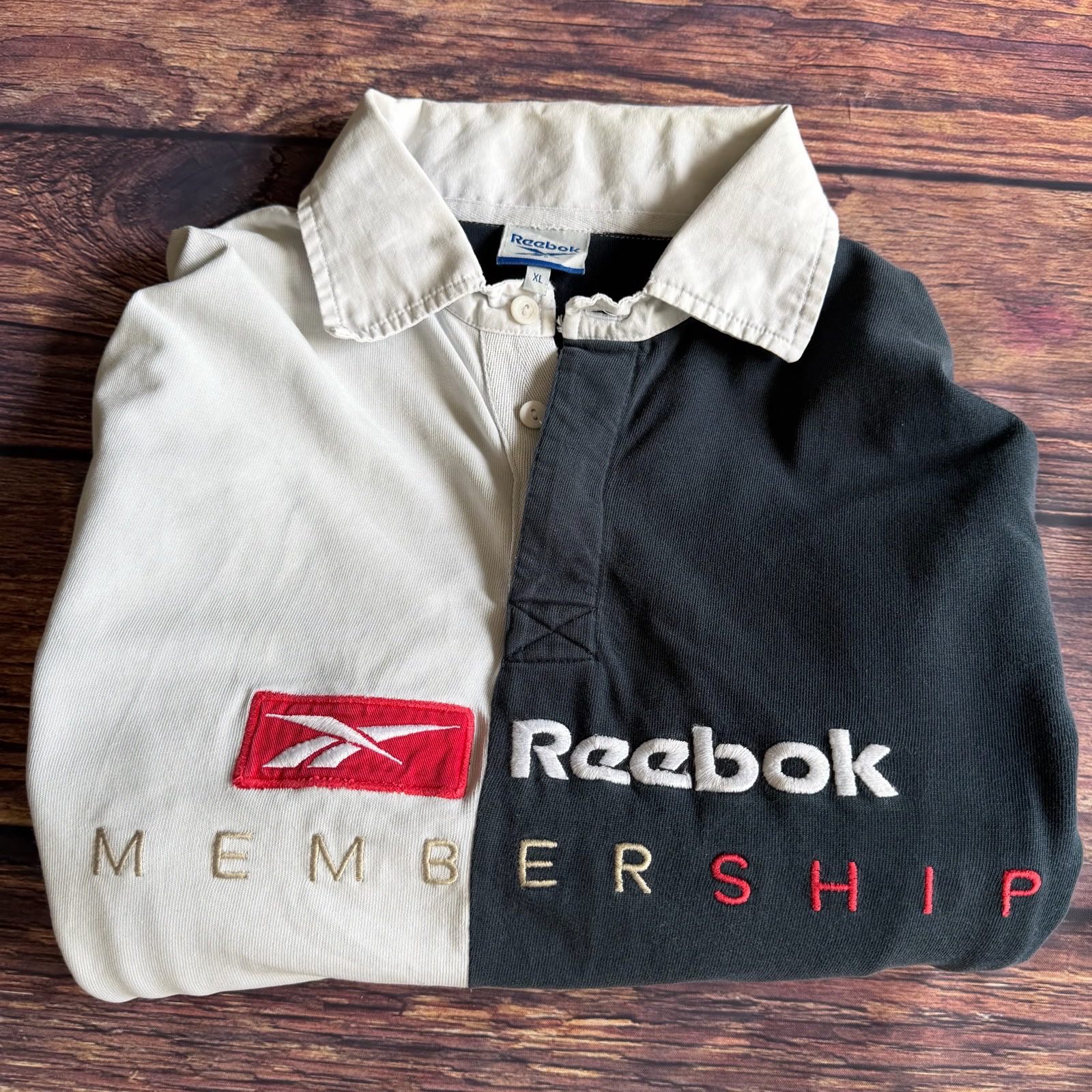 Vintage Reebok Colour Block Long Sleeve Polo Shirt Men’s Size X-Large