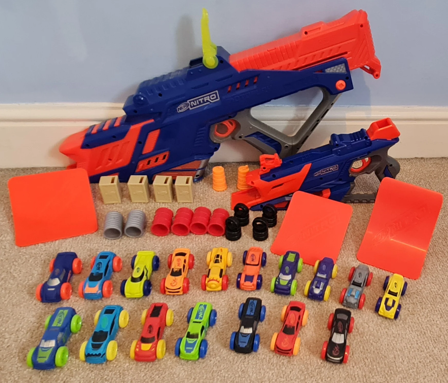 Large Nerf Nitro Car Blaster Bundle - MotoFury Rapid Rally & LongShot Smash with 20+ Foam Cars & Ram
