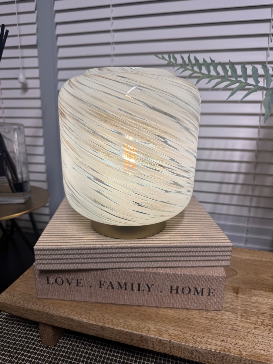 White, gold & beige battery operated lamp
