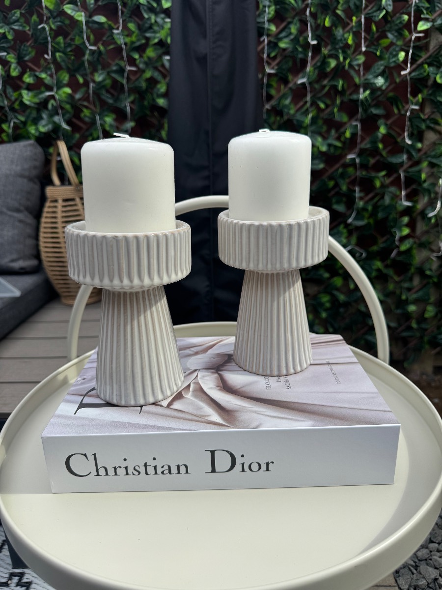 Gorgeous pair of ribbed candle holders