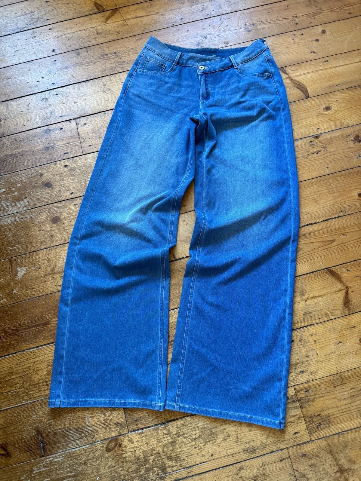 Halara Womens Wide Leg Jeans Size M Ultratall Blue High Waist Denim Stretch