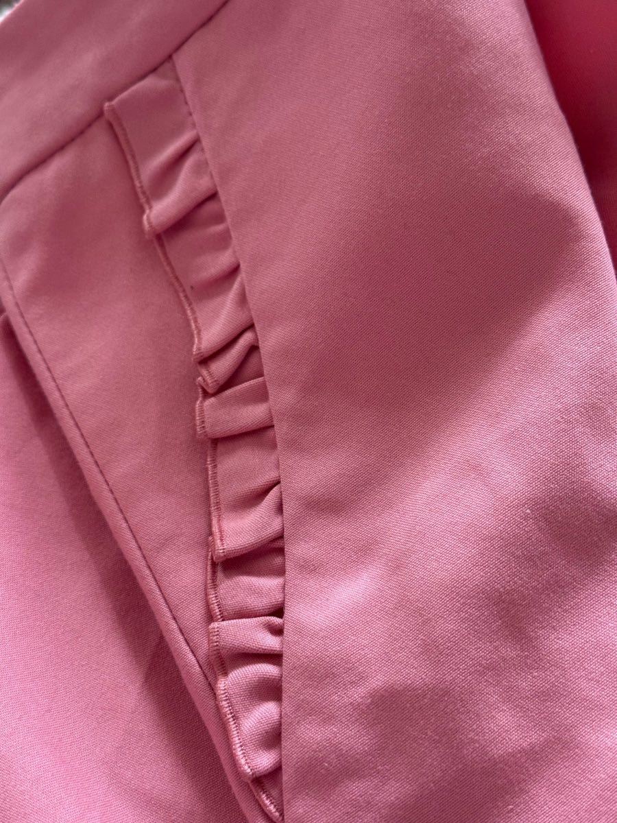 ZARA Crop Trousers Pants Pink Ruffle Pocket UK 12 14 L Tapered Smart Tailored