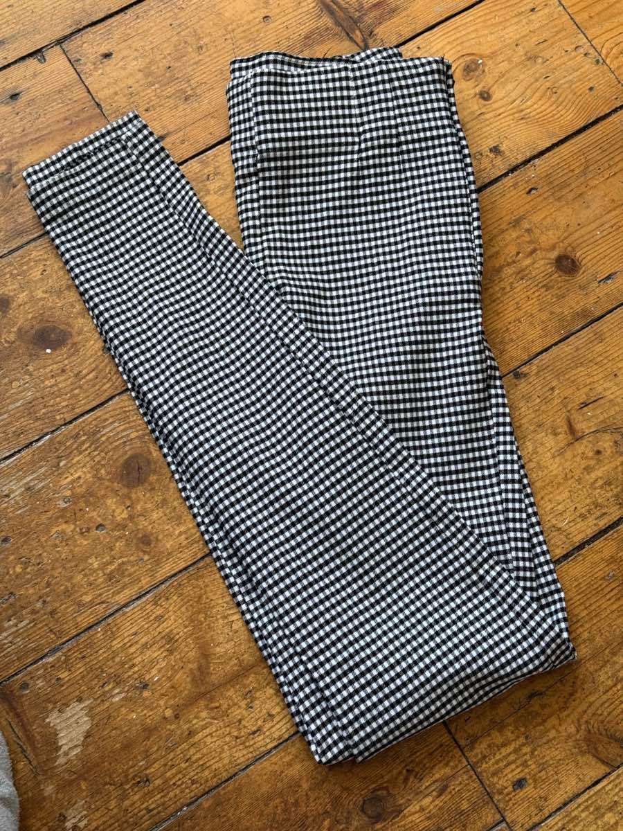 ZARA Trousers Small Black & White Gingham Check High-Waisted Side-Zip Skinny