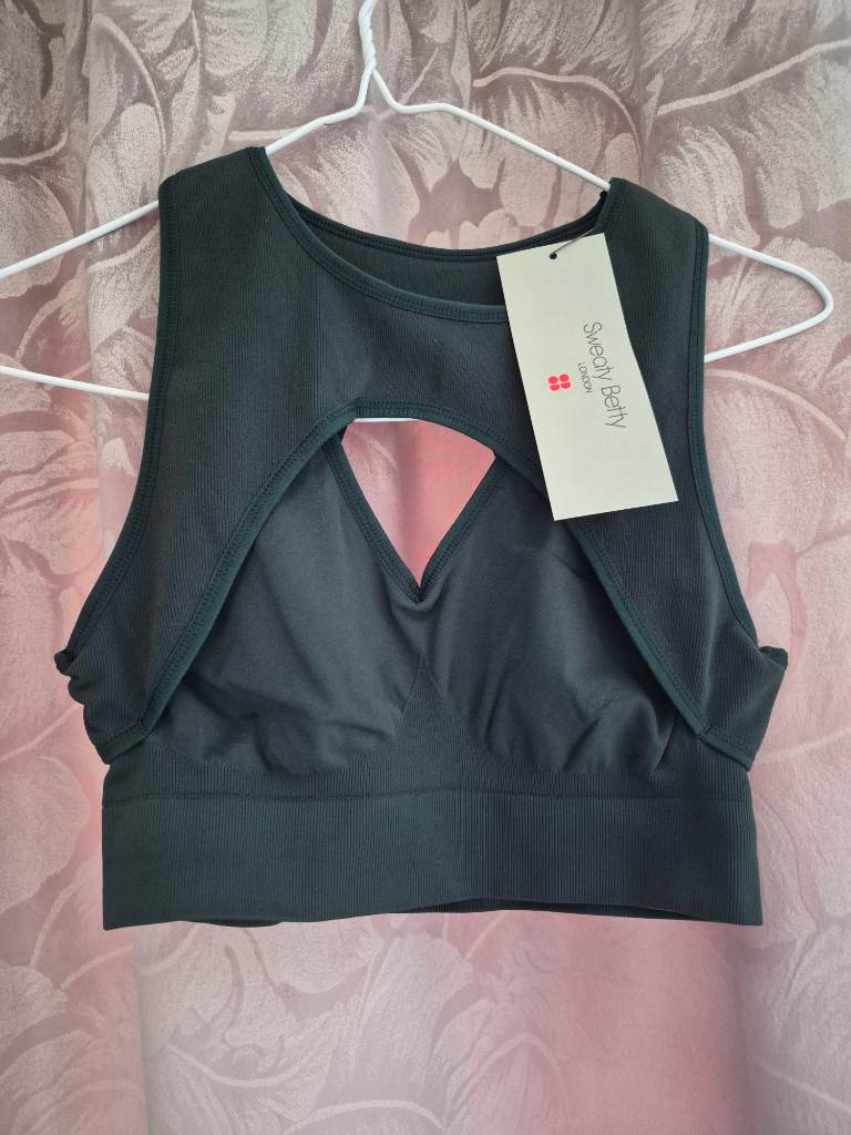 Sweaty Betty Seamless Plunge Sports Bra in green, size M