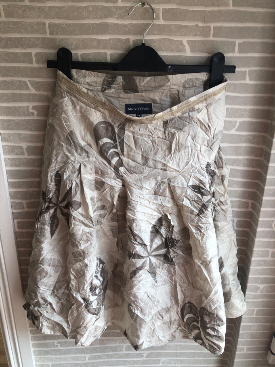 Marc O'Polo 100% Silk Abstract Floral Pleated Skirt IT34 UK6 US2 Neutral/Beige