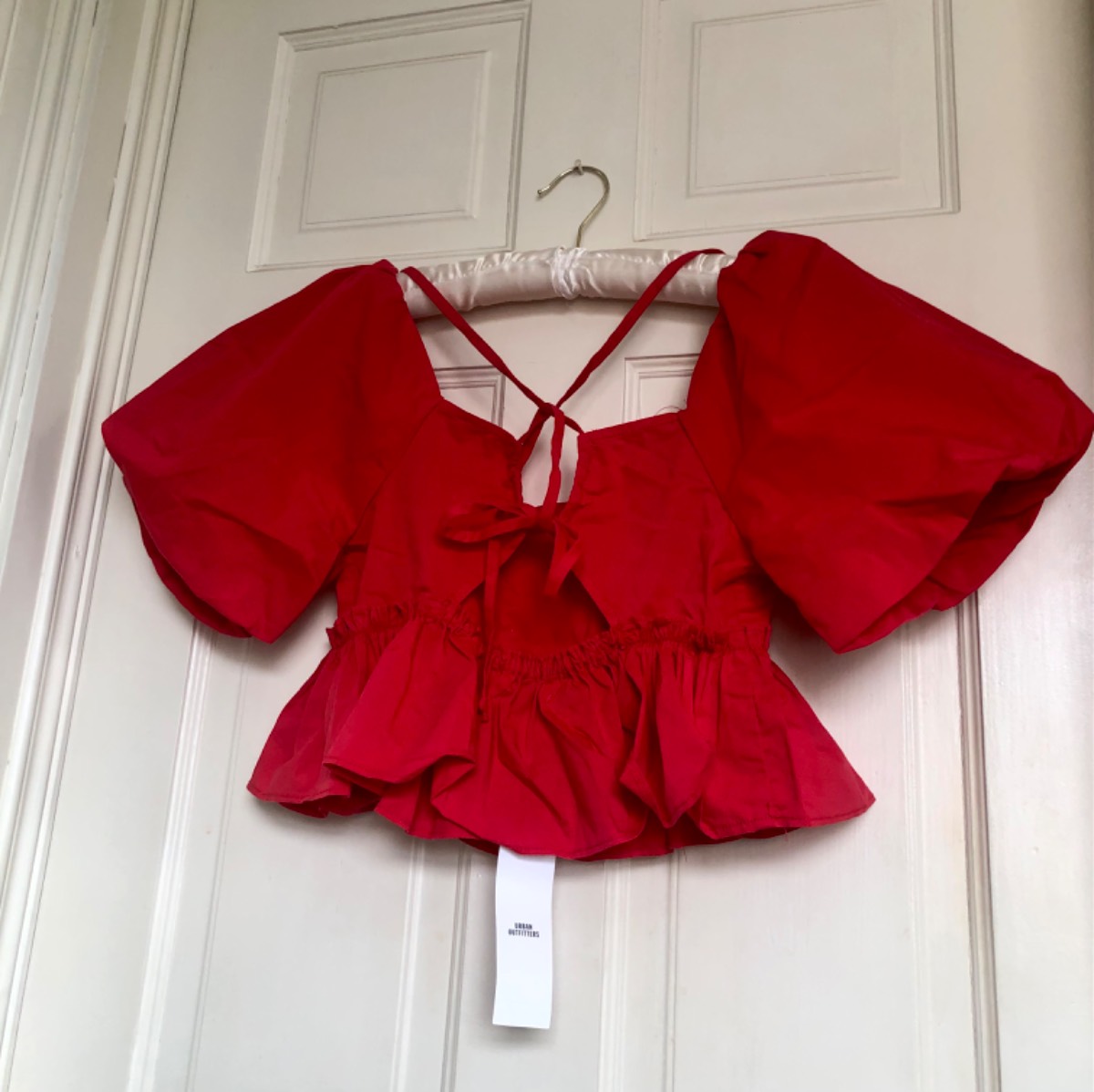 Urban Outfitters Kimchie Blue Lara Red Cropped Babydoll Peplum Top NWT Size UK S