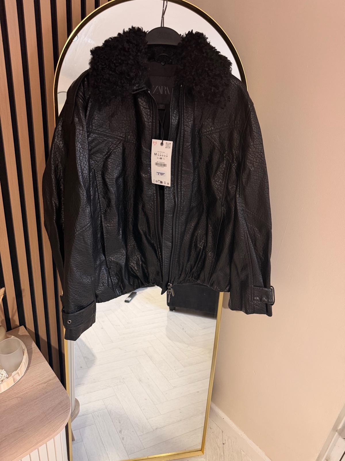 ZW collection Faux Leather Bomber Jacket