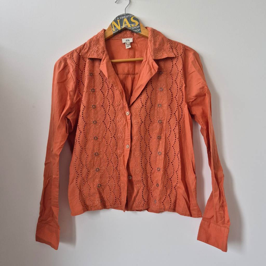 Boho orange embriodery anglaise 70s style shirt size small river island