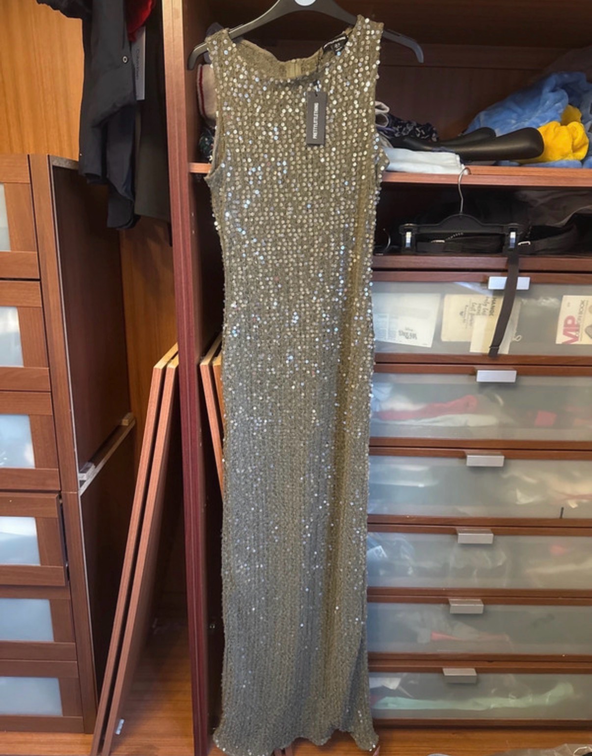 New petty little thing sequin sheer boat neck sleeveless maxi dress size 10