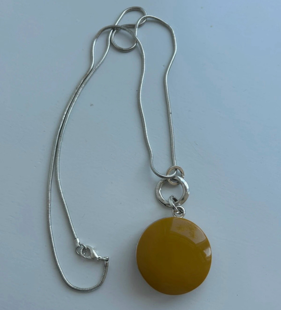 Costume Jewellery Necklace Silver Colour Yellow Pendant Clasp