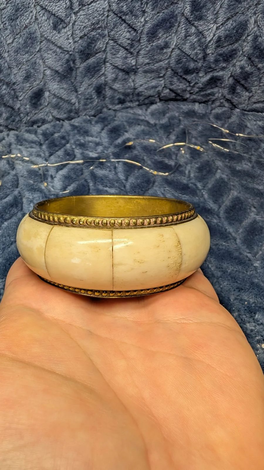 Chunky Cream Panel Brass Tone Bangle Boho Statement Bracelet