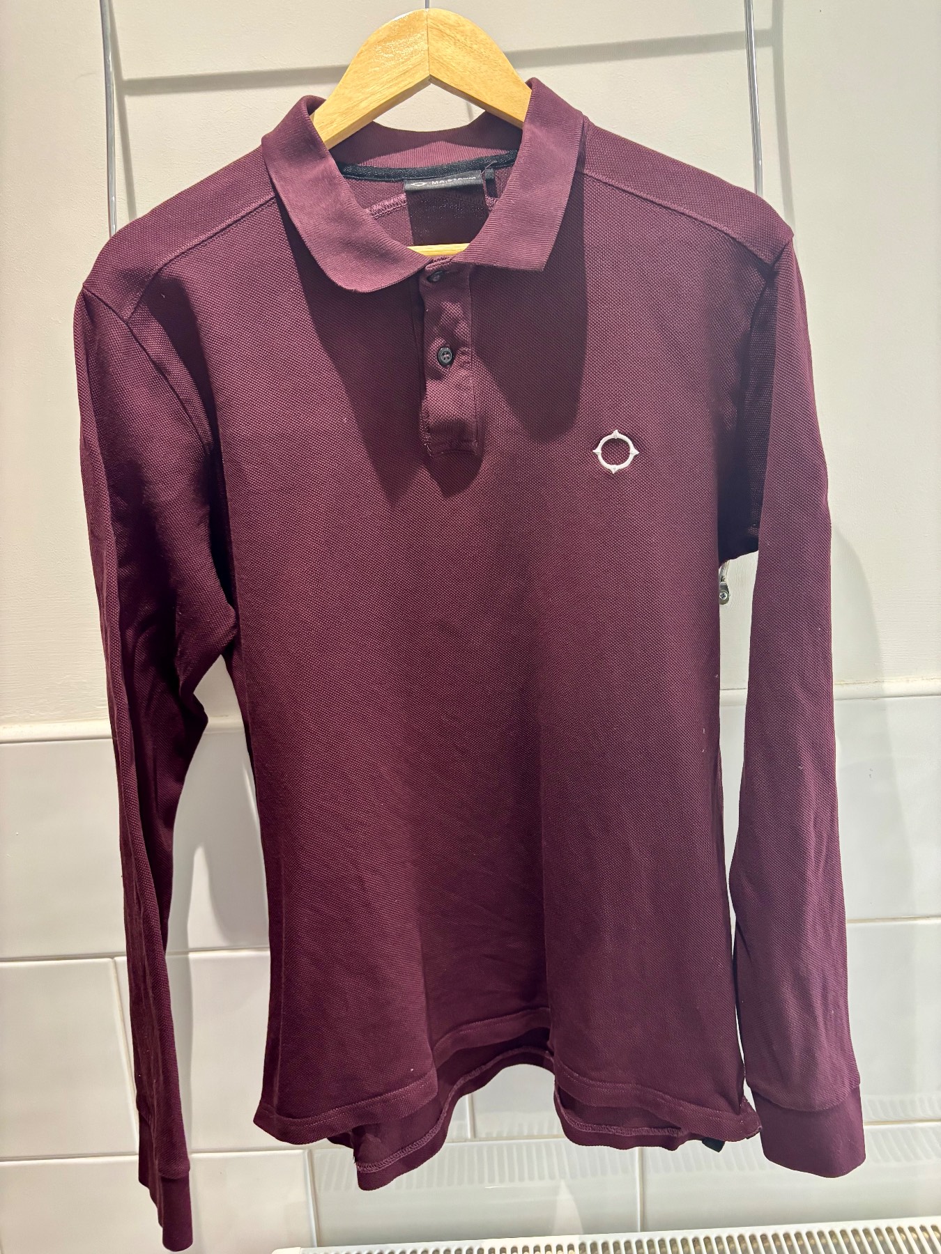MA.Strum Mens Core Pique Long Sleeve Polo Shirt In Blackberry Large P2P 21”
