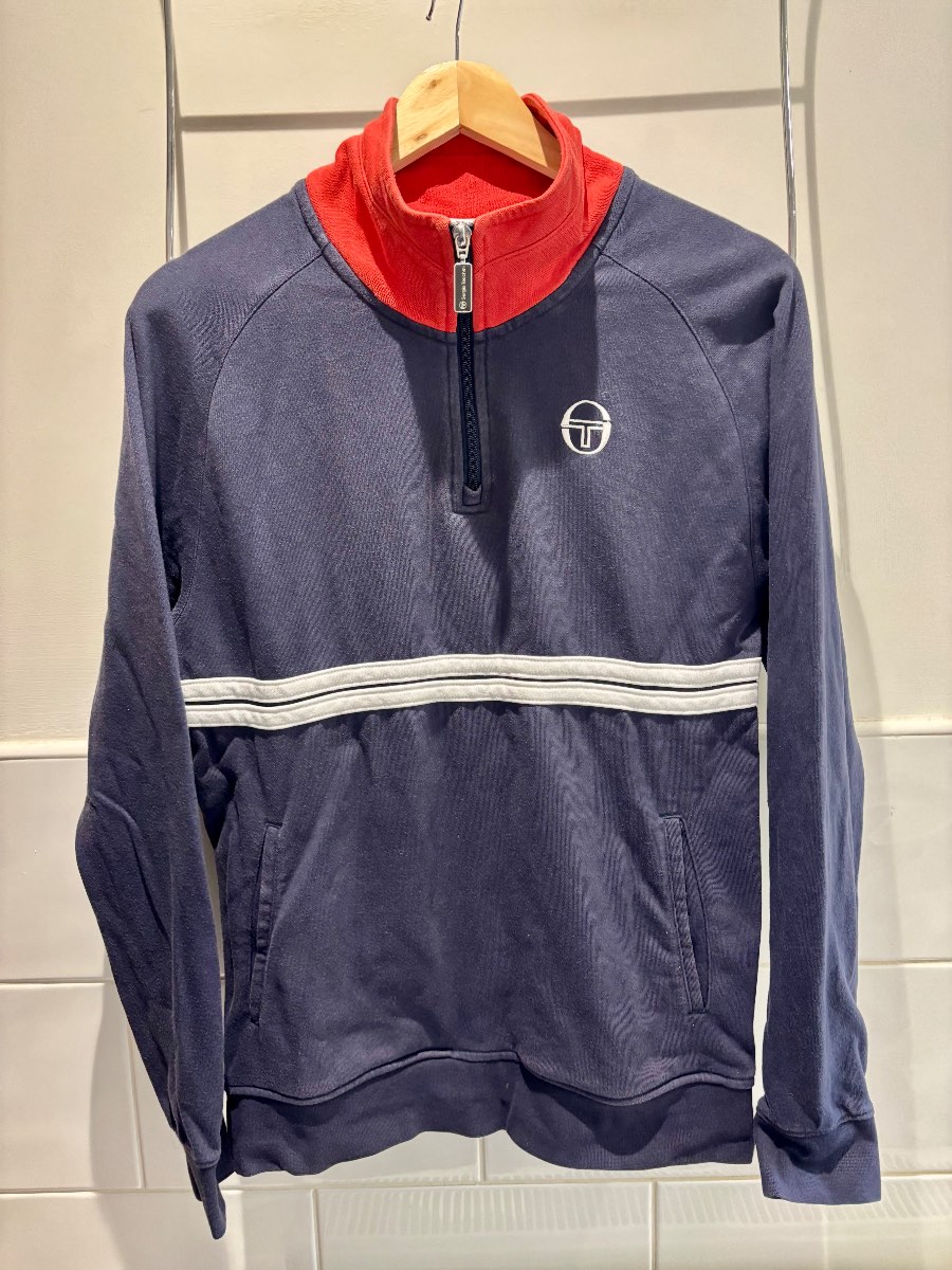 Sergio Tacchini Dallas 1/4 Zip Track Top Navy/Red/White Size Medium P2P 20”