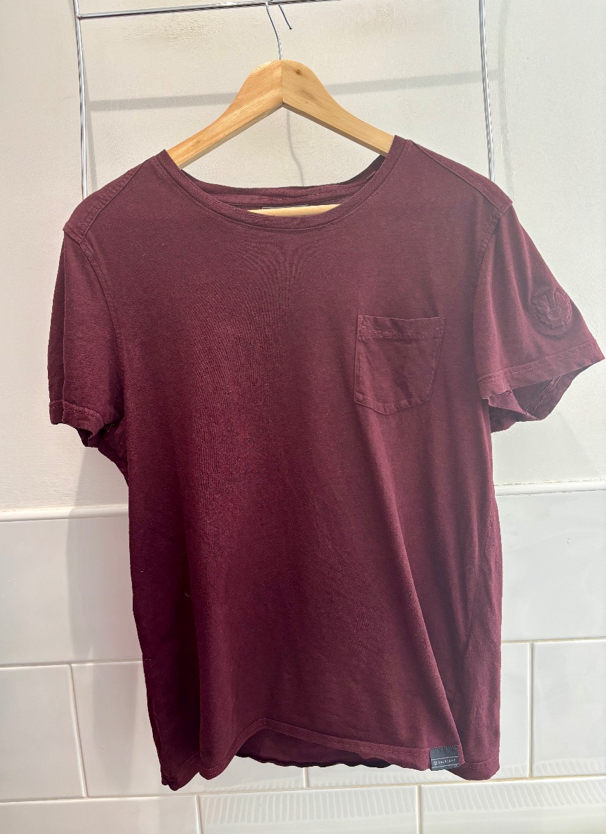 Belstaff Mens Cotton Thom 2.0 Front Chest Pocket T Shirt Burgundy Large P2P 21”