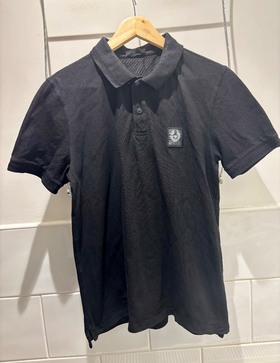 Belstaff Men's Black Cotton Pique Phoenix Badge Polo Shirt Small P2P 19” Superb