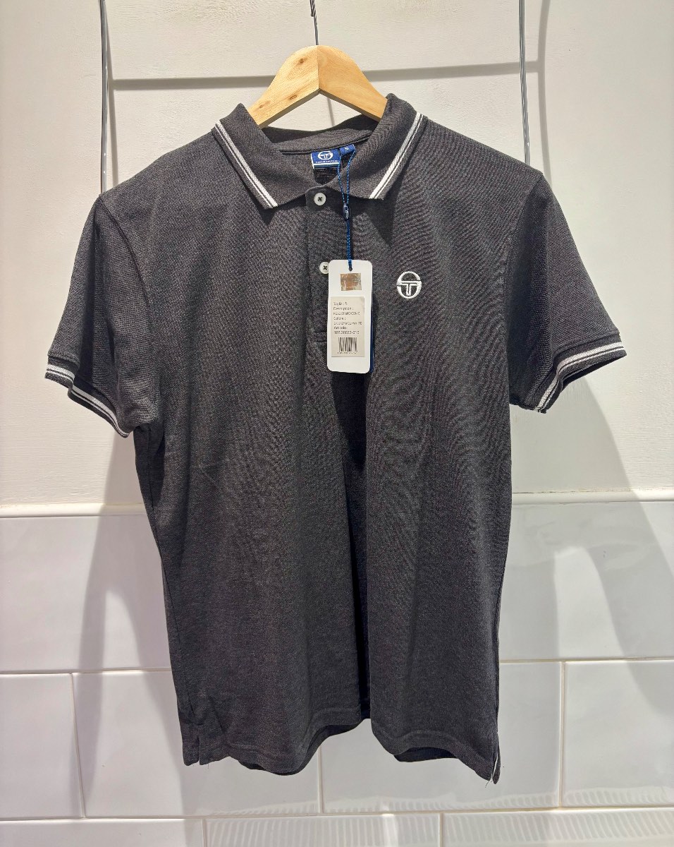 Sergio Tacchini Mens Iconic Logo Polo Shirt In Grey/White Small P2P 20” BNWT