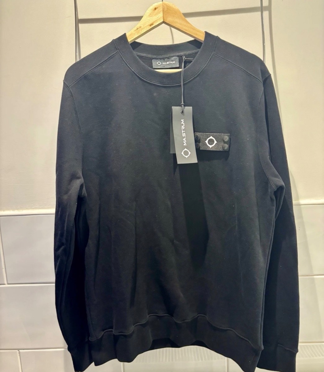 MA.STRUM Men’s Neo Crew Sweatshirt Jet Black In Large P2P 22 Brand New With Tags