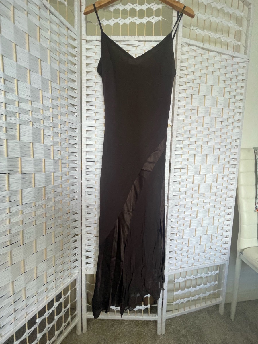 Per Una Brown Asymmetric Chiffon Midi Dress size 14
