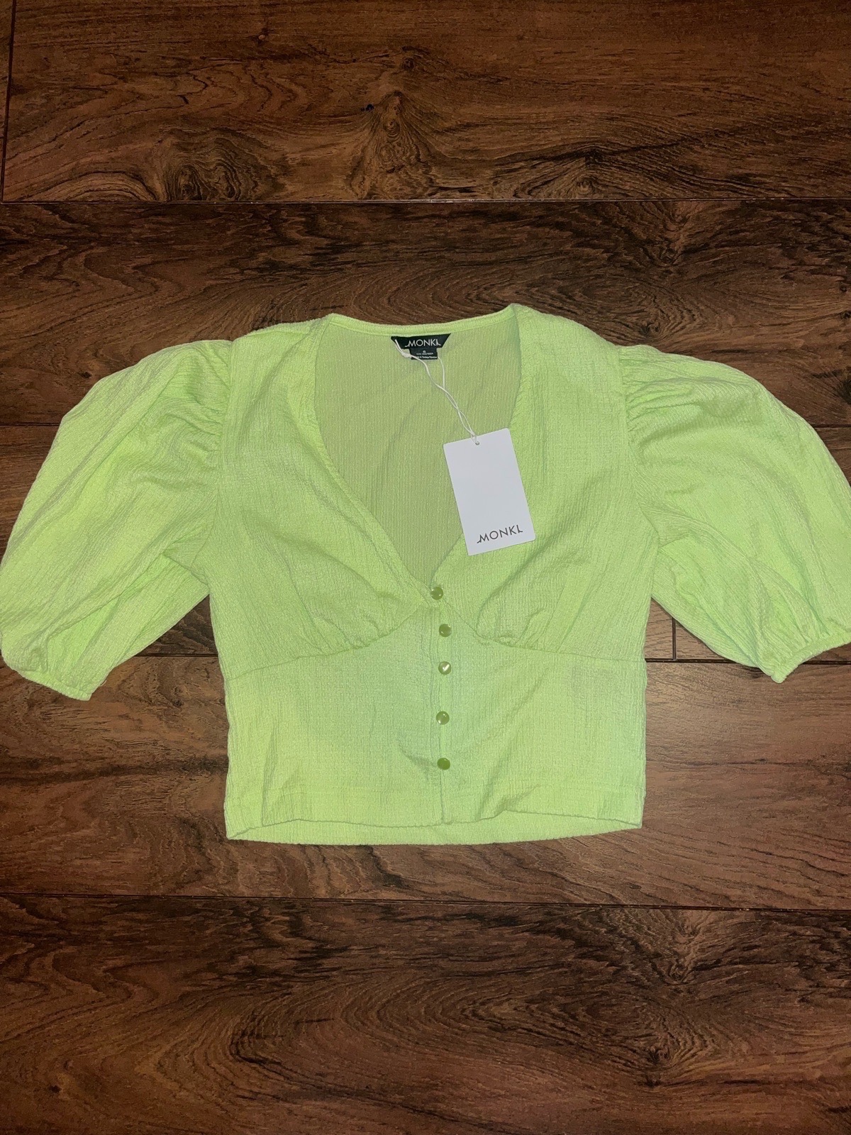 Monki Women’s short sleeve summer blouse green size S BNWT