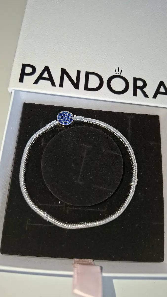 Pandora blue stone clasp snake chain bracelet 18cm