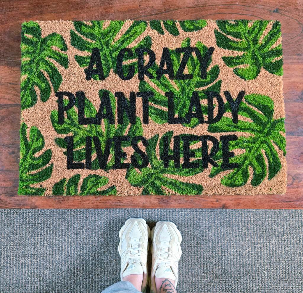 Plant Lady Doormat Green Leaf Print Funny Cute Boho Girly Gift
