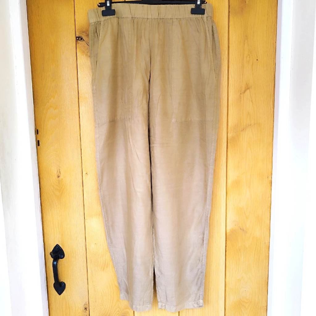 OSKA Brown Tapered Trousers Harem Barrel Lightweight Silky Elasticated UK12 (2)