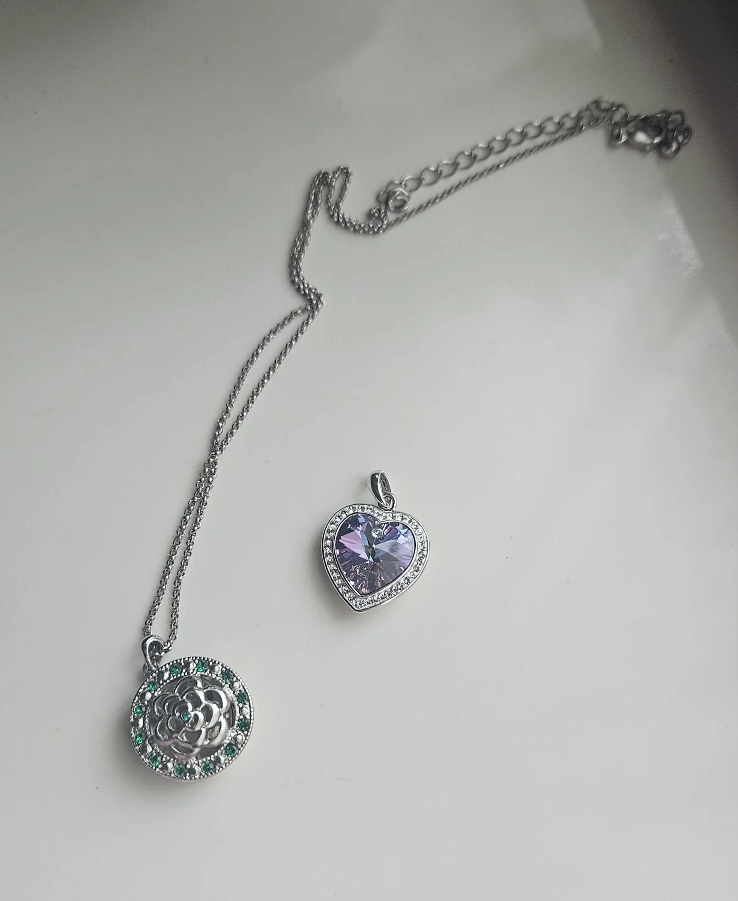 Silver Floral & Swarovski Crystal Heart Interchangeable Pendant Necklace Set