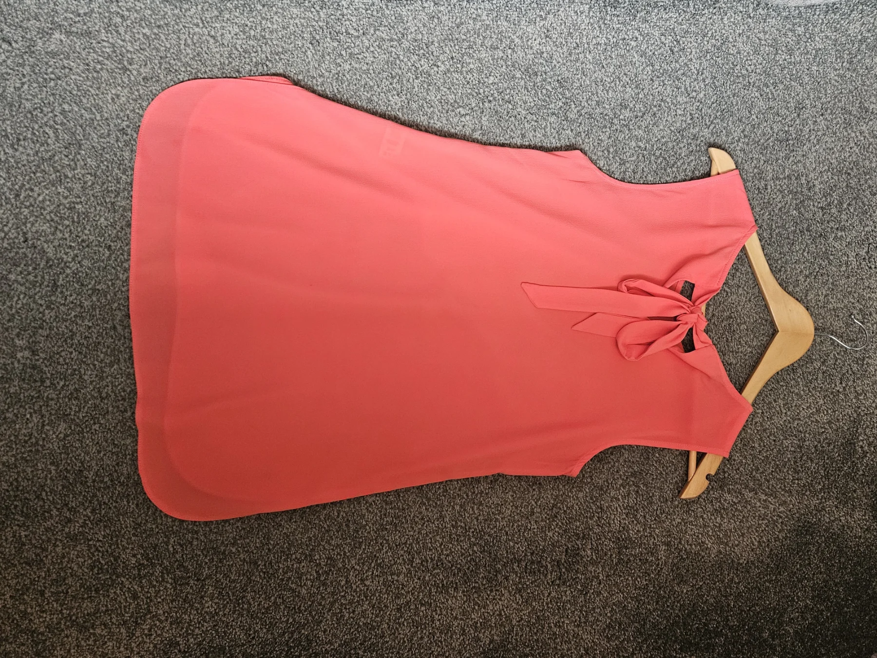Coral Pink Sleeveless Blouse UK 10 Round Neck Tie Back Chiffon Top