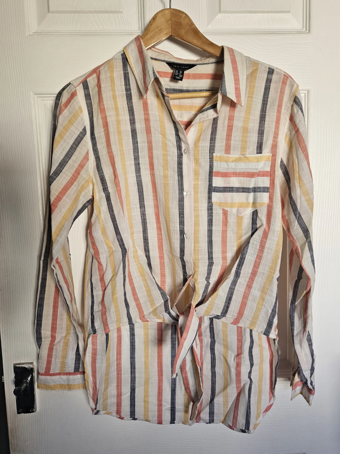 Pastel Stripe Tie Front Shirt Blouse Long Sleeve Lightweight UK 10